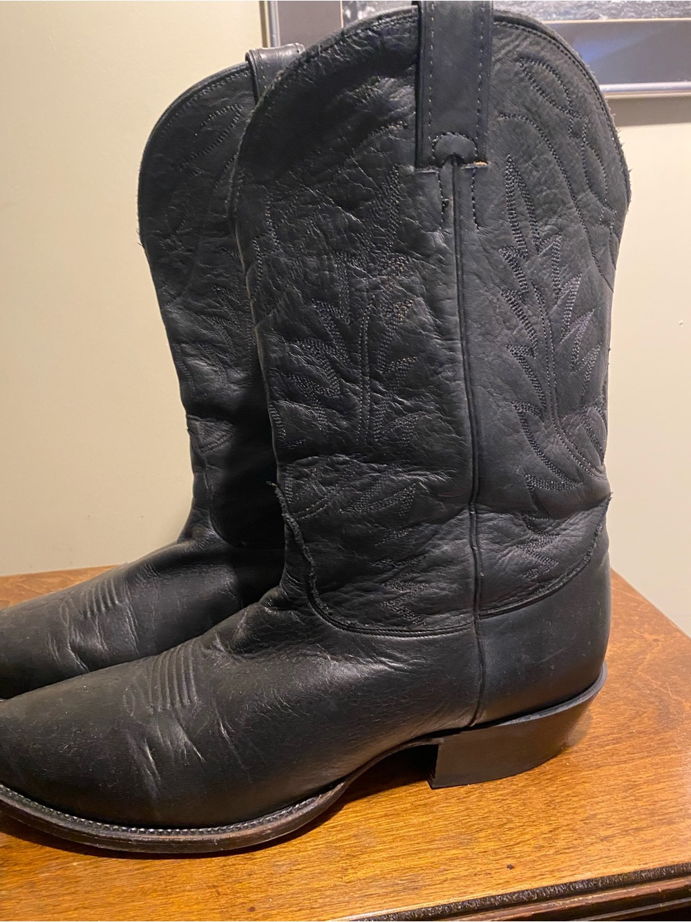 Nocona Black Leather Men's Western Boots with Stitched Vamp